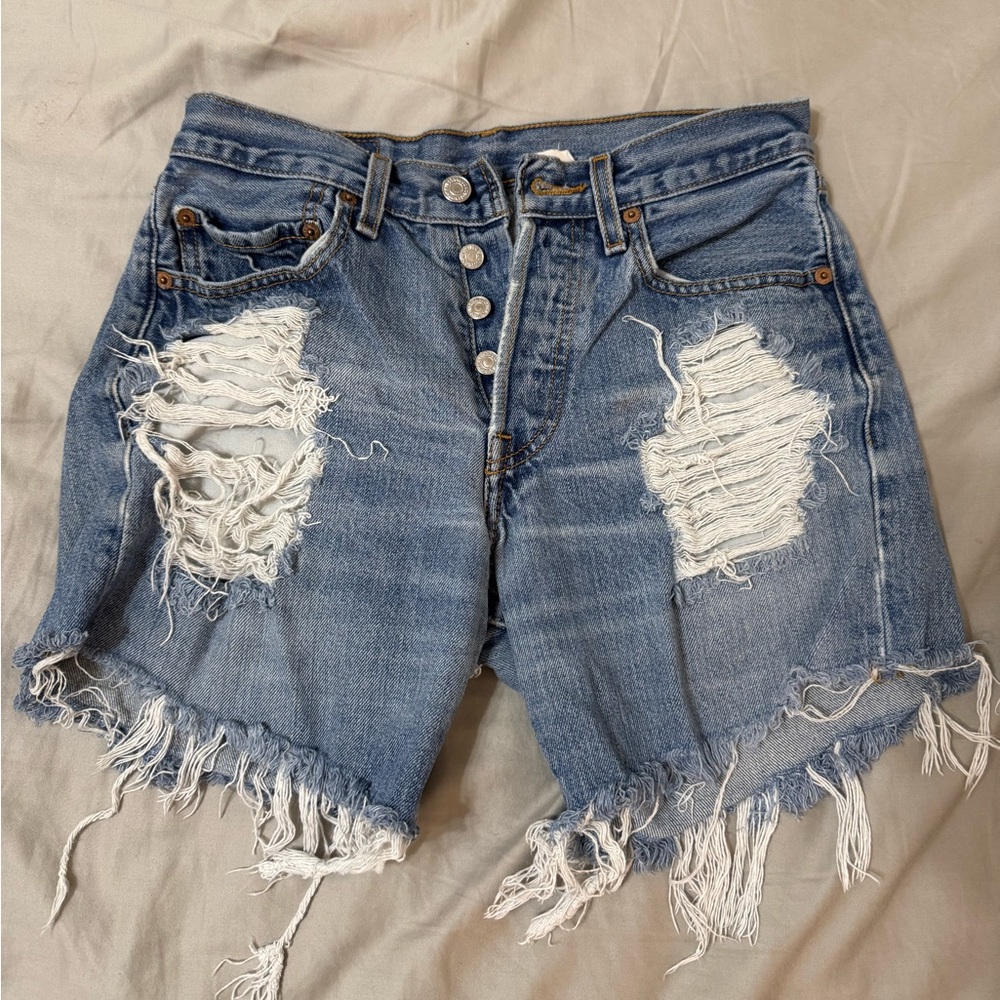 Levi's 501 Blue Distressed Denim Jean Shorts Vintage-Inspired